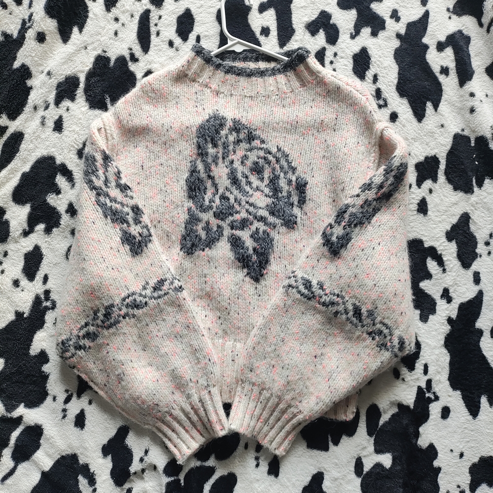 Urban Outfitters Speckled Floral Sweater - Cream and Black